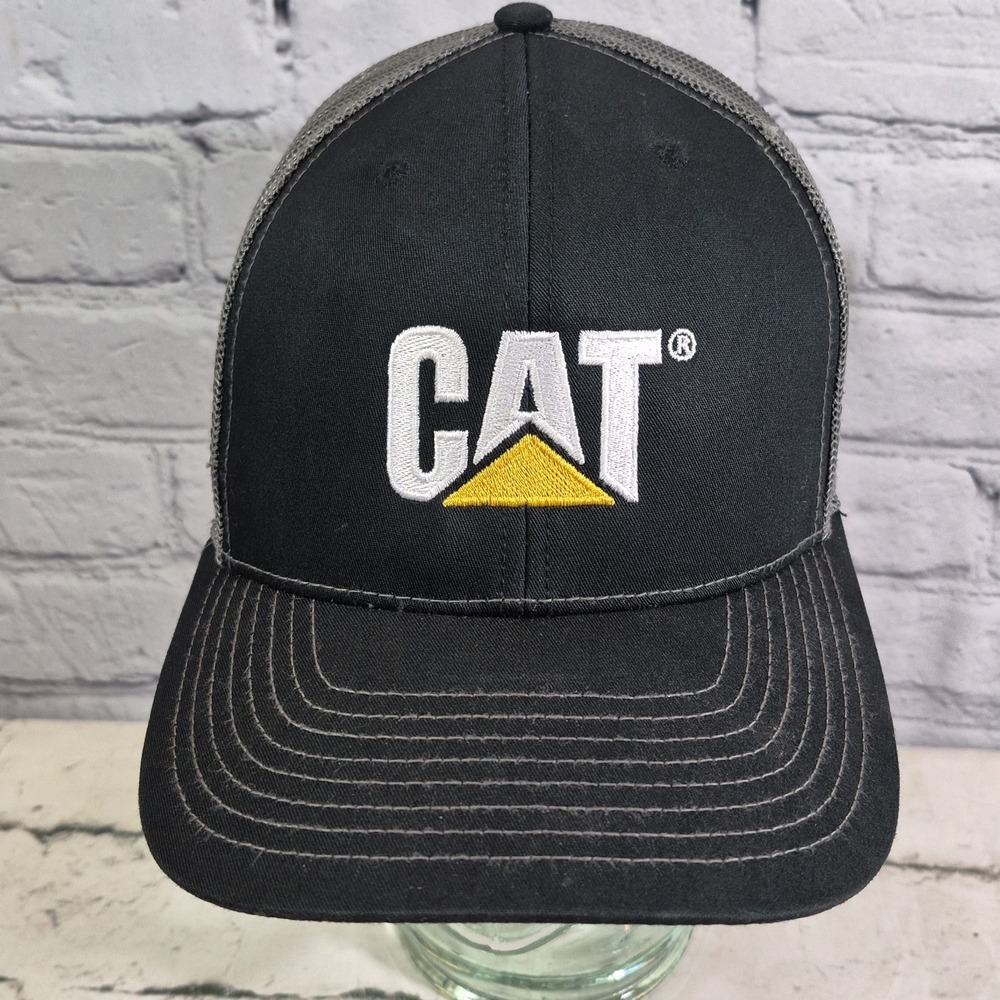 CAT Hat Cap Snap Back‎ One Size Mens Black Mesh Trucker Logo Caterpillar